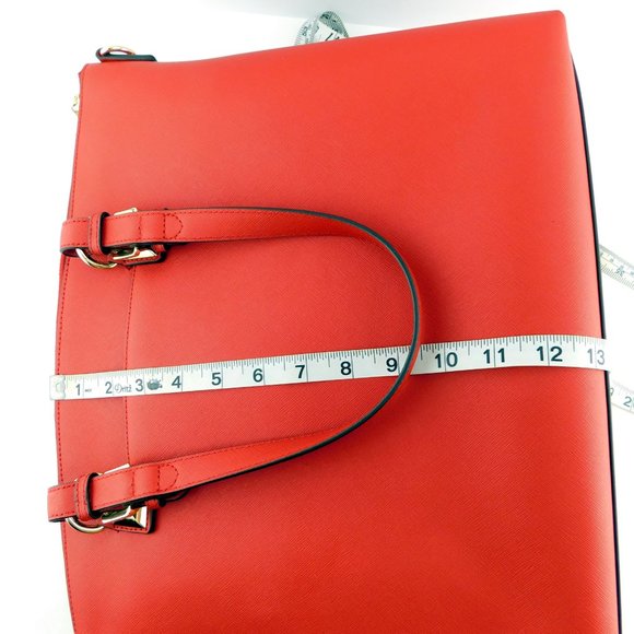 New MICHAEL KORS MK Logo Red Leather Satchel Tote Shoulder Strap Large Bag - Picture 11 of 11